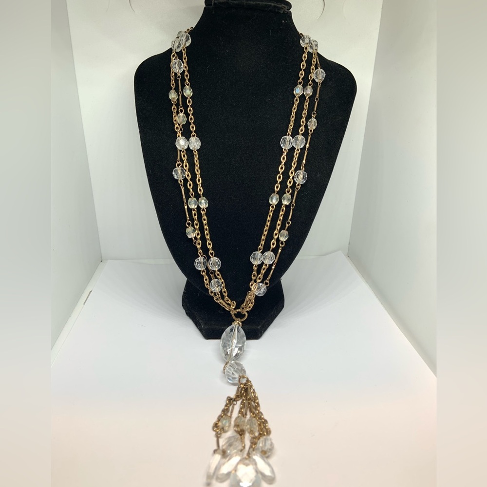 Alfani 3 Strand Gold Tone Clear Faceted Acrylic Statement Necklace